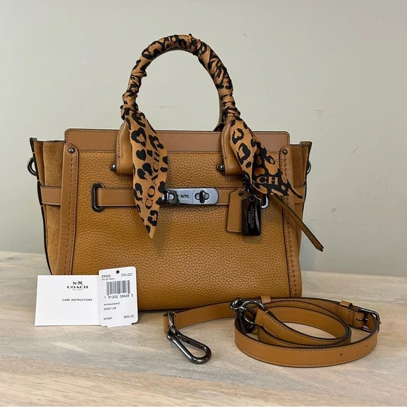 Coach Mixed Leather Swagger 27 in Light Saddle with Wild Beast